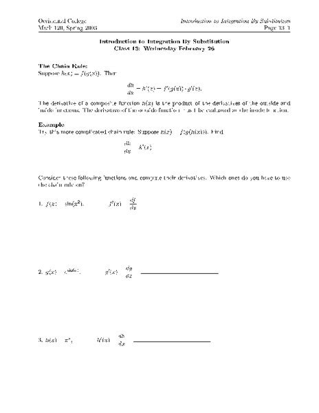 Introduction To Integration By Substitution Worksheet For 11th Higher Ed Lesson Planet