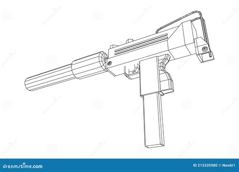 Submachine Gun Modern Firearms Pistol with Silencer Stock Vector - Illustration of barrel ...