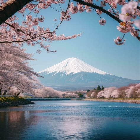 Mt Fuji and Cherry Blossom at Kawaguchiko lake in Japan. Japanese ...