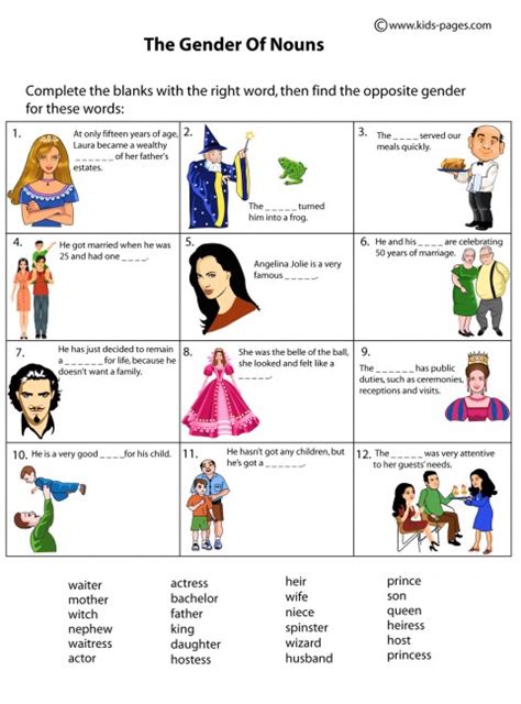 Nouns Gender Worksheet