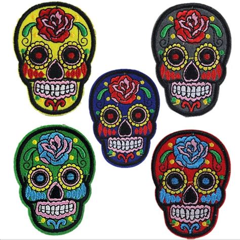 8pcs Lot Mixed Skull Clothes Patch Diy Flowered Skeleton Embroidered