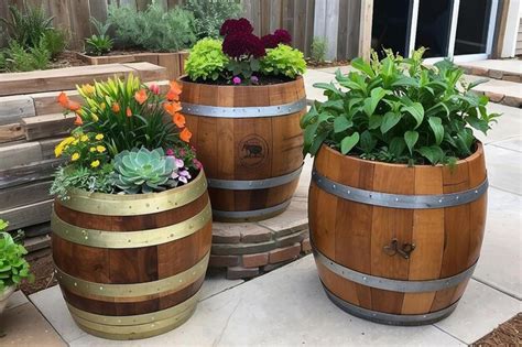 Premium Photo Upcycled Wine Barrel Planter Boxes