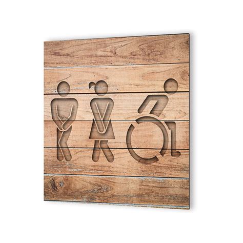 Plaque adhésive Toilettes Trio H F PMR Effet Bois DECOHO