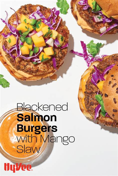 Blackened Salmon Burgers With Mango Slaw Recipe Mango Slaw Salmon Burgers Blackened Salmon