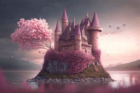 Premium Ai Image Beautiful Fairytale Pink Castle With Flowers