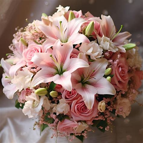 Premium AI Image | a bridal bouquet of lilies and lilies is displayed ...