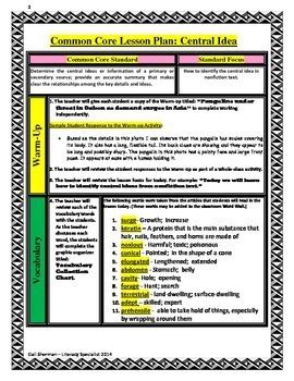 Common Core Determining Central Idea By Lights On Literacy Tpt