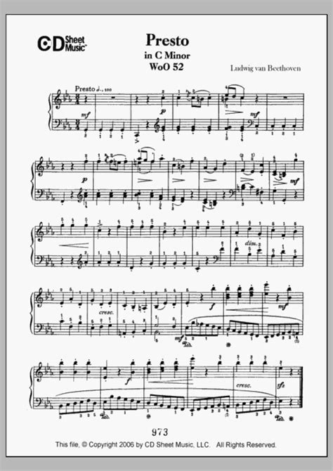 Presto In C Minor, Woo 52 Piano Sheet Music