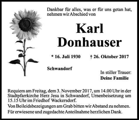 Traueranzeigen Von Karl Donhauser Mittelbayerische Trauer