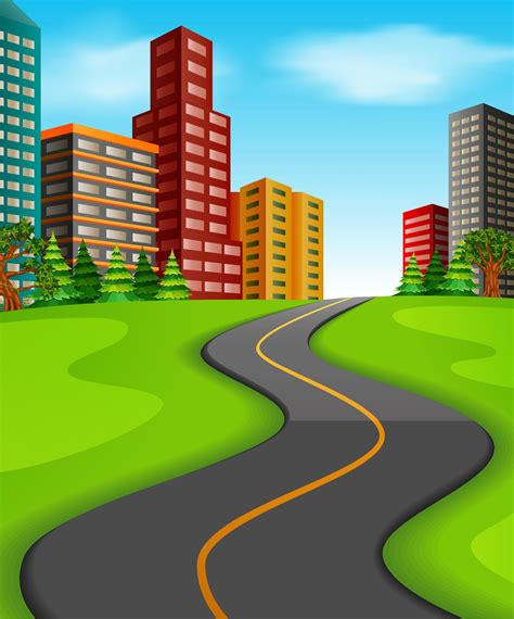 Illustration of a road to the city 12850094 Vector Art at Vecteezy