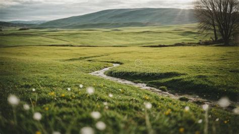 Melting Snowscape in Meadows in a Sunset Stock Illustration ...