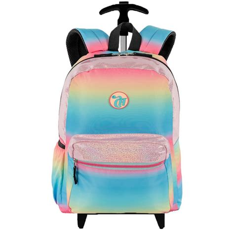 Mochila Escolar Feminina Bolsa Juvenil Impermeável Rodinha Tie Dye De