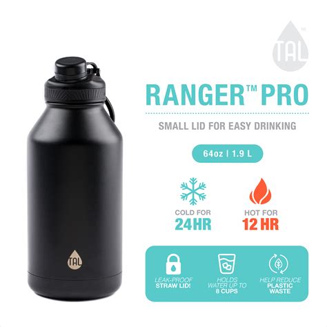 Tal Stainless Steel Ranger Water Bottle 64oz Black