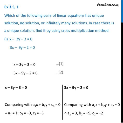 Which Of The Pairs Of Linear Equations Has Unique Solution No Solution