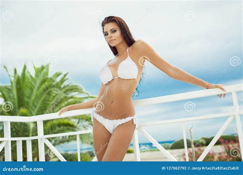 Model In Bikini Posing In Summer Scenery Stock Photo Image Of Season