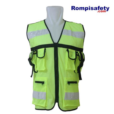 Rompi Safety Jaring V Merah Pita Reflektif Hijau Kekuningan Rompi