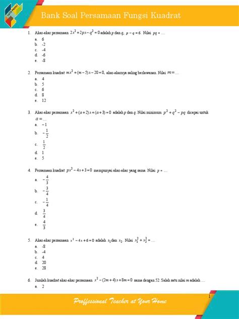 Bank Soal Persamaan Fungsi Kuadrat Pdf