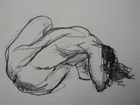 Original Expressive Pencil Drawing Sketch Of A Female Nude Seated Back