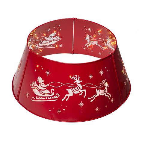 Glitzhome 26 In D Galvanized Metal Santa On Sleigh Tree Collar With