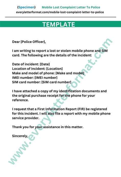 Sample Mobile Lost Complaint Letter To Police