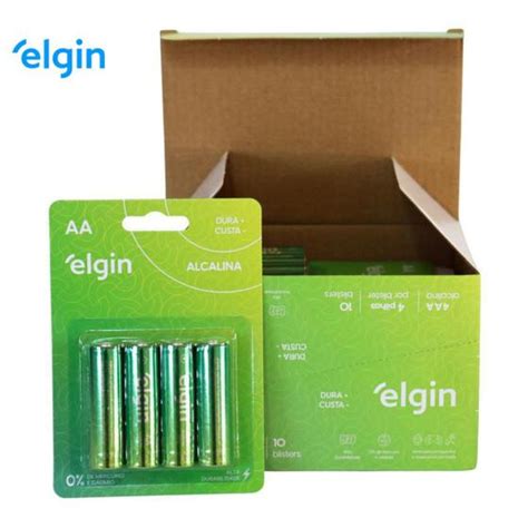 Caixa De Pilhas Alcalina Elgin Energy Aa 10 Cartelas C 4 Un Pilhas