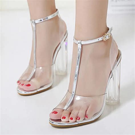 Women Sandals Pvc Pointed Toe Clear Transparent High Heel Pumps