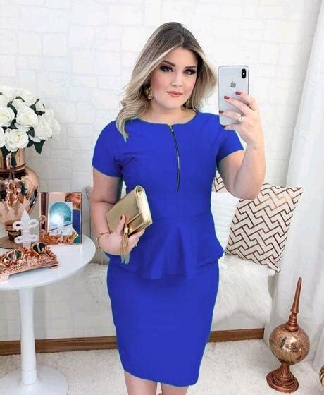 Vestido Midi Plus Size Peplum zíper Moda Feminina Evangélica Miss