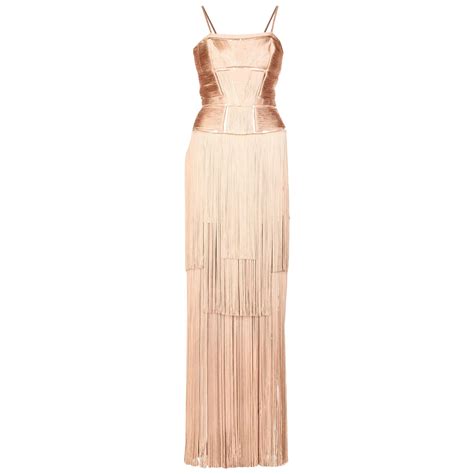 New Versace Nude Naked Spectacular Fringe Long Silk Corset Dress Gown