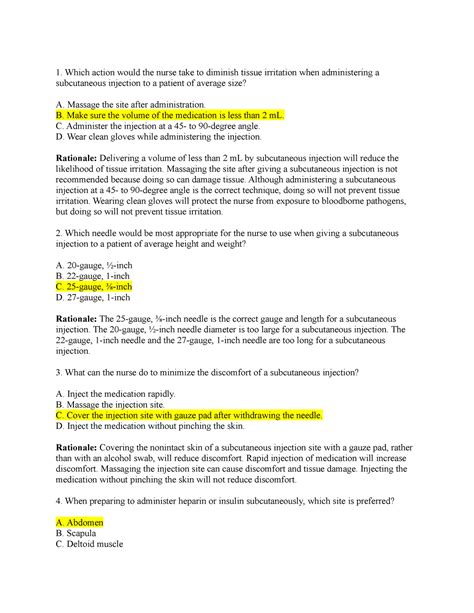 Adminstering Subcutaneous Injections Quiz NUR 3030 Studocu