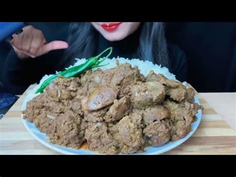 ASMR Spicy Chicken Liver Curry With Rice Salad Desi Masala Eating