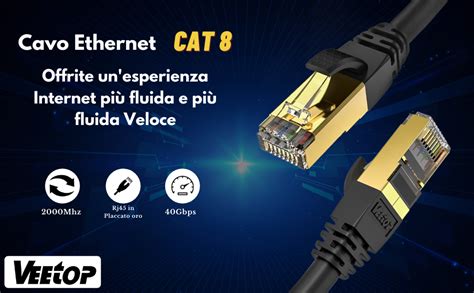 VEEtOP Cavo Ethernet LAN Cat 8 RJ45 Per Rete Cavi Internet Alta