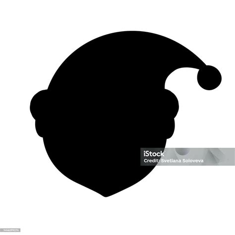 Vector Flat Hand Drawn Santa Elf Head Silhouette Stock Illustration