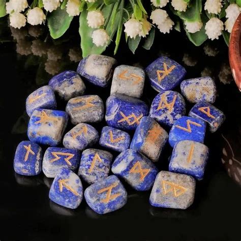 Natural Royal Blue 25 Pcs Lapis Lazuli Runes Stones Set 100 Gram Aprox