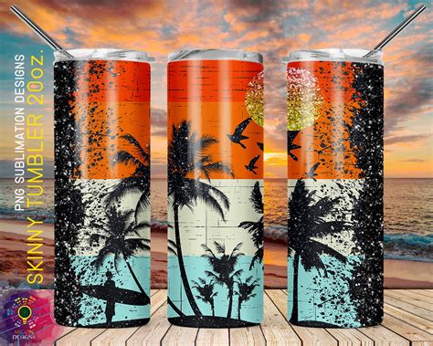 20oz Skinny Tumbler Retro Beach Sunset Glitter Sublimation Etsy