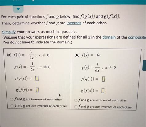 Solved For Each Pair Of Functions Fand G Below Find F G Chegg