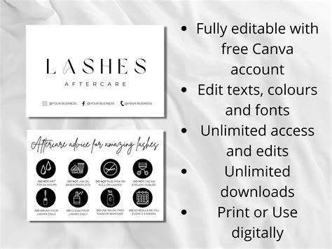 Eyelash Extensions Aftercare Card Template Printable Eyelash Etsy