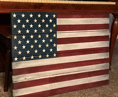 Rustic Wood American Flag Wall Hanging for Indoor or Outdoor