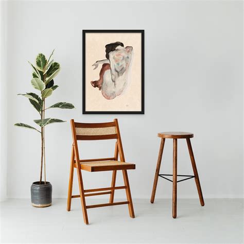 Egon Schiele Print Crouching Nude In Shoes And Black Stockings Back View Schiele Art Print
