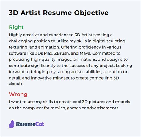 Top 16 3D Artist Resume Objective Examples ResumeCat