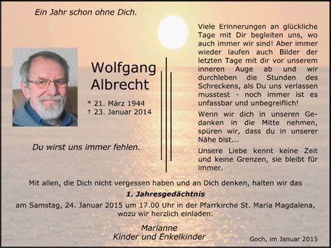 Traueranzeigen Von Wolfgang Albrecht Trauer In Nrw De