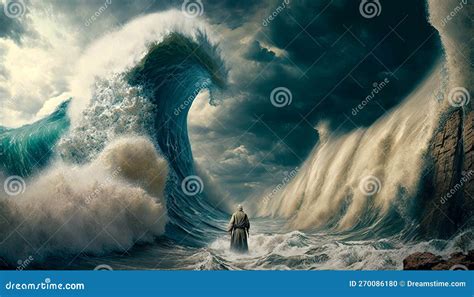 The Story Of Moses Parting The Red Sea Ai Generated Illustration Stock