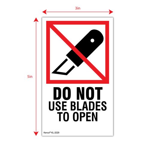 Do Not Use Blades To Open International Safe Handling Warning Stickers