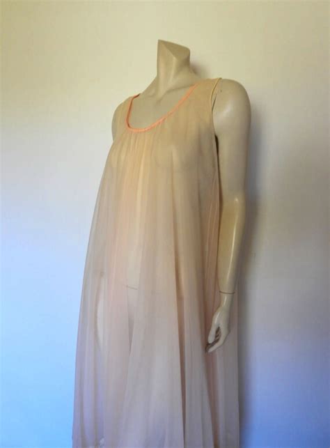 1960s Sheer Pale Peach Nightgown With Deep Lace Borde… Gem