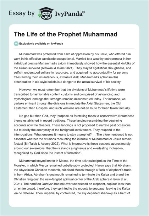 The Life Of The Prophet Muhammad Words Essay Example