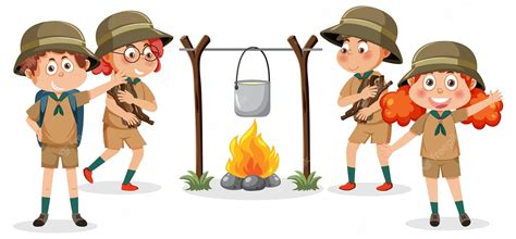 Premium Vector Camping Kids In Cartoon Style