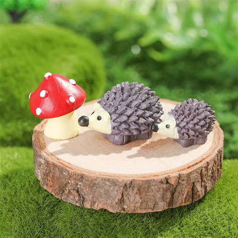 Artificial Mini Hedgehog With Red Mushroom Miniatures Cute Duckandpiganddog