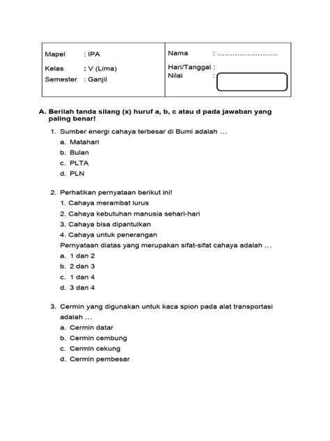 Soal Ipa Kelas 5 Uts Pdf