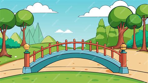 A cartoon drawing of a bridge with a fence and trees | Premium AI ...