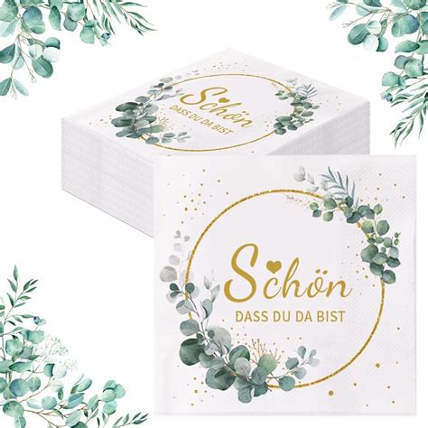 Glamifyr 40 Stück Servietten schön dass du da bist Servietten hochzeit