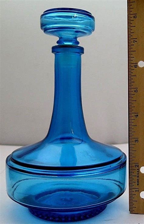 Vtg Blue Glass Decanter W Stopper Bottle Made In Belgium 5l 8 Tall Minty 1893508533